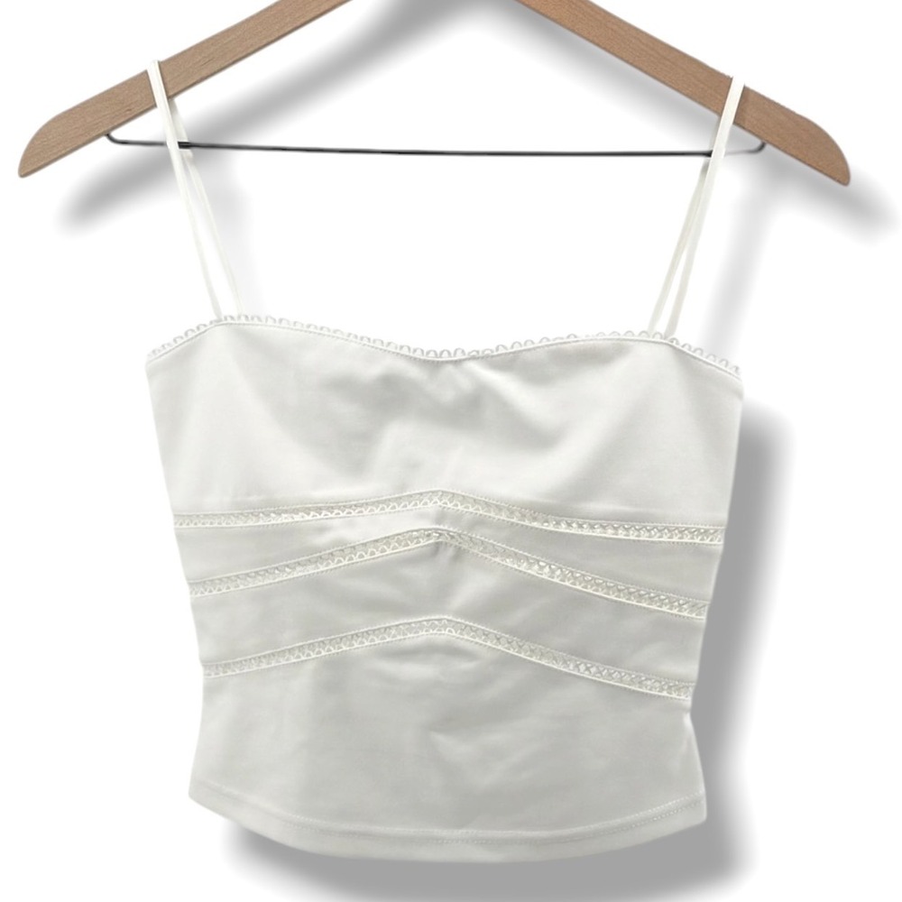 Sasha Therese Cami Tank Top Women XS White Lace Trim Cropped Coquette Y2K